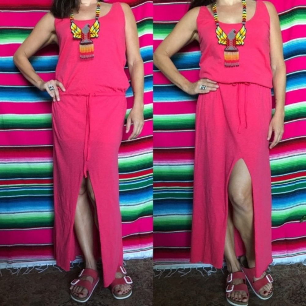 Anthro SKIN Drawstring Open Slit Front Maxi Tee Dress